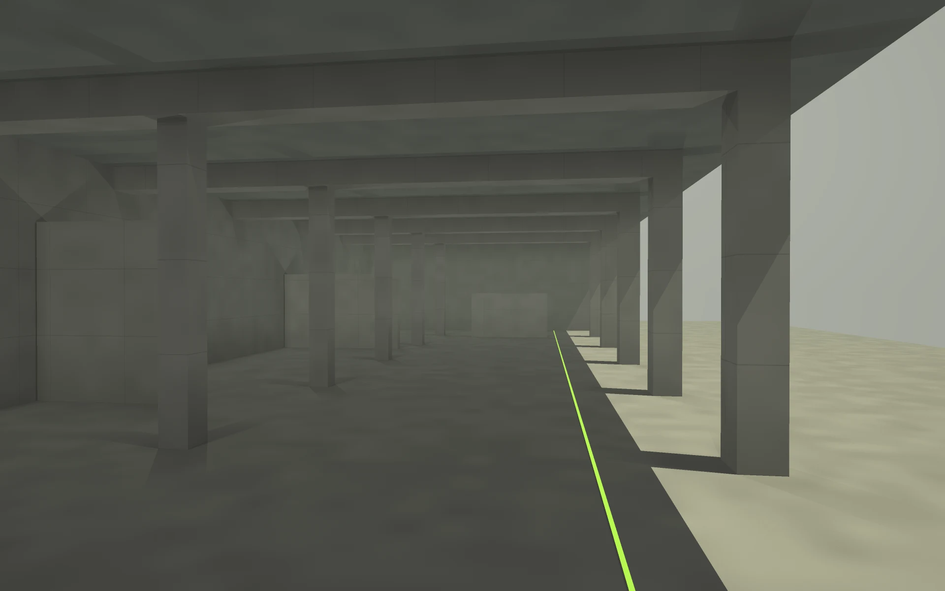 Conceptual concrete structural bays with natural light